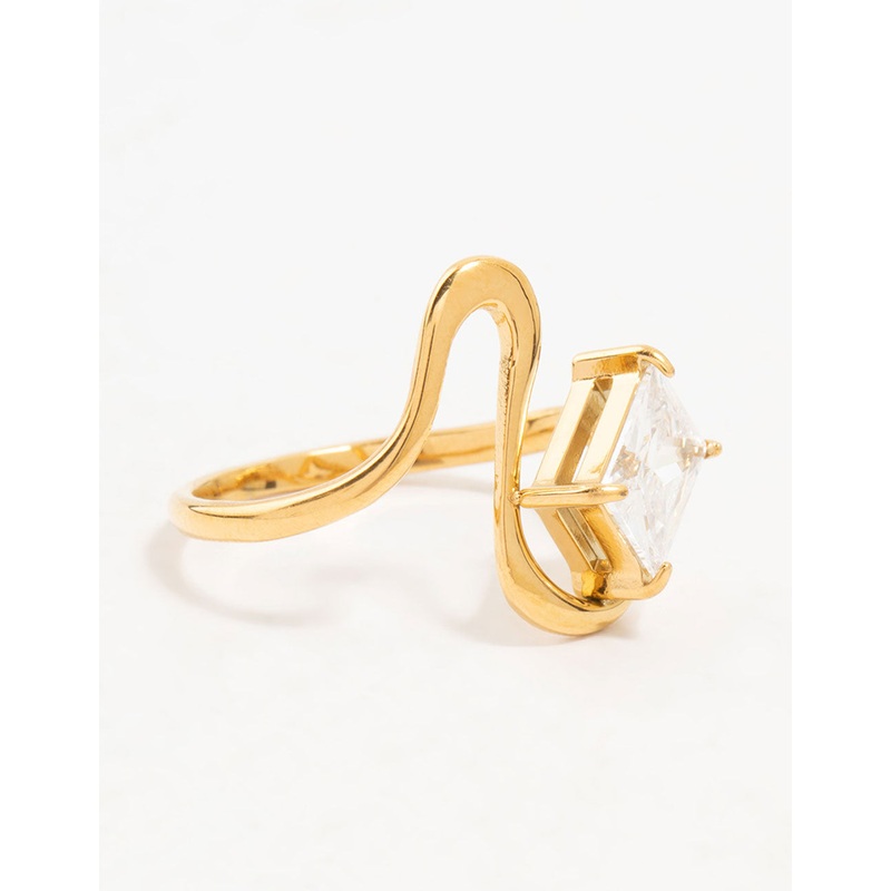 Waterproof Gold Plated Stainless Steel Wavy Statement Ring