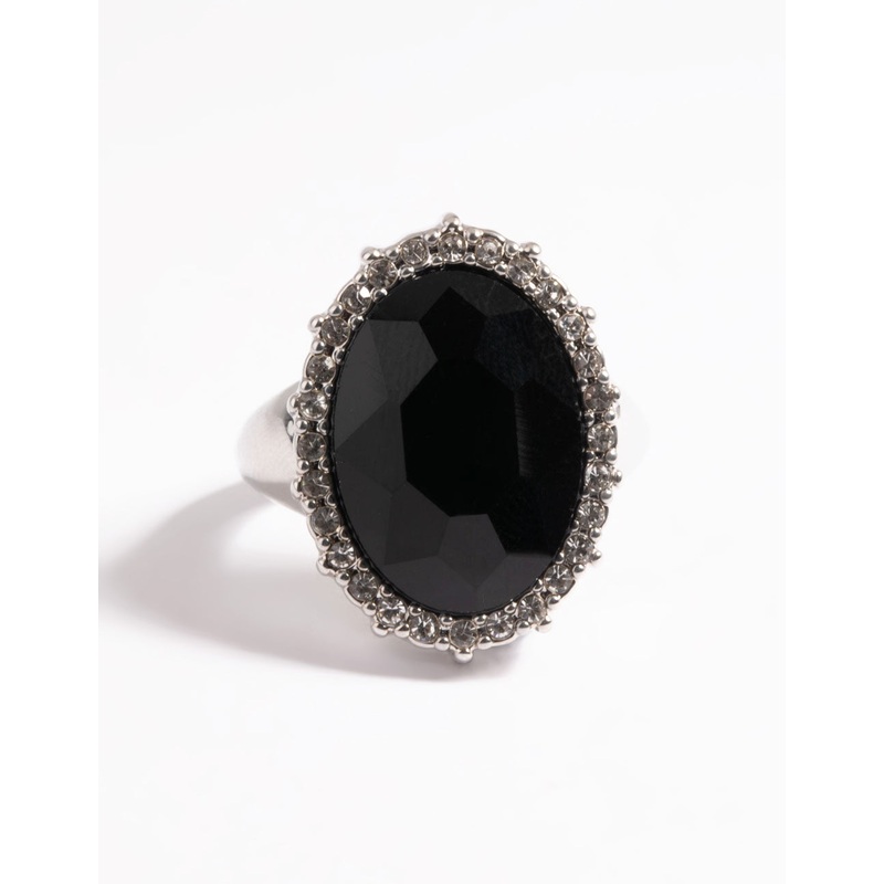 Rhodium Large Oval with Halo Ring