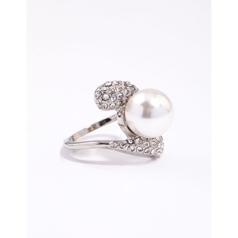 Silver Pave Statement Pearl Ring