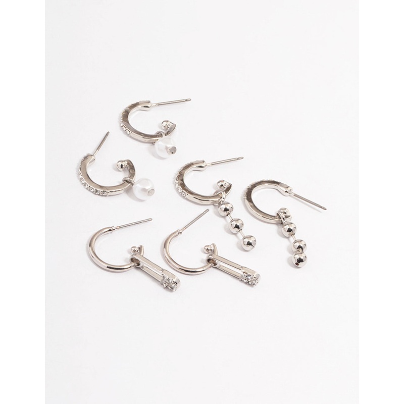 Silver Safety Pin Stacker Earrings