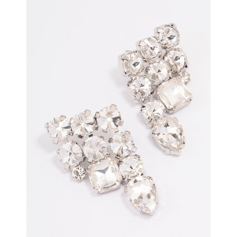 Silver Triple Row Chunky Stud Earrings