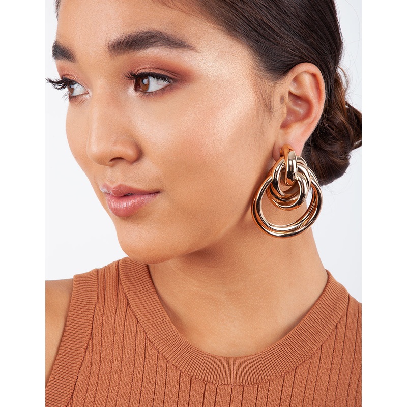 Gold Chunky Tubular Loop Earrings