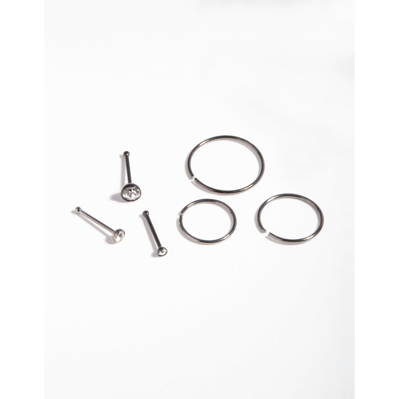 Gunmetal Surgical Steel Fine Nose Jewellery 6-Pack