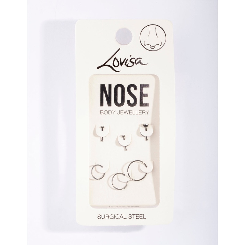 Gunmetal Surgical Steel Fine Nose Jewellery 6-Pack