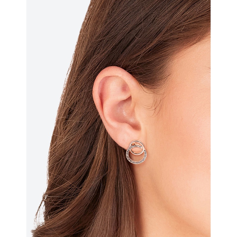 Rose Gold Diamante & Plain Circle Stud Earrings