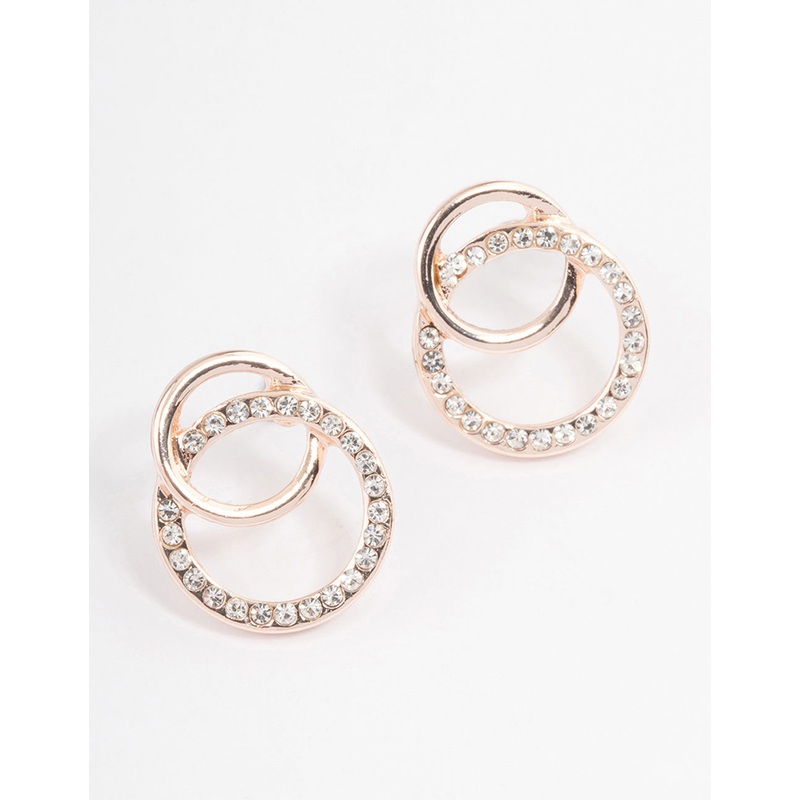 Rose Gold Diamante & Plain Circle Stud Earrings
