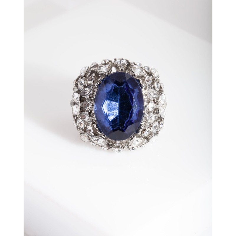 Silver Large Mix Diamante Ring