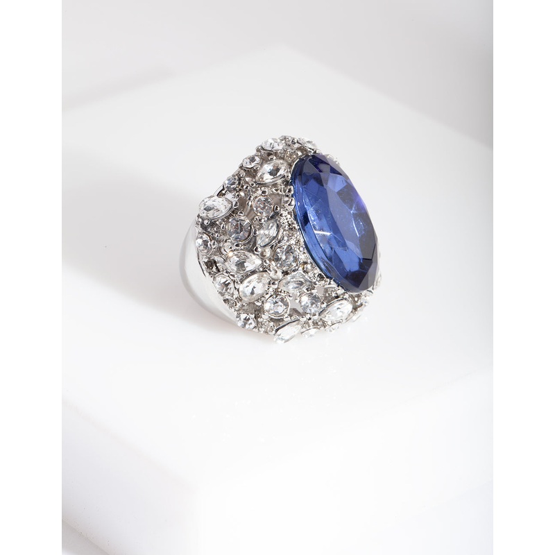 Silver Large Mix Diamante Ring