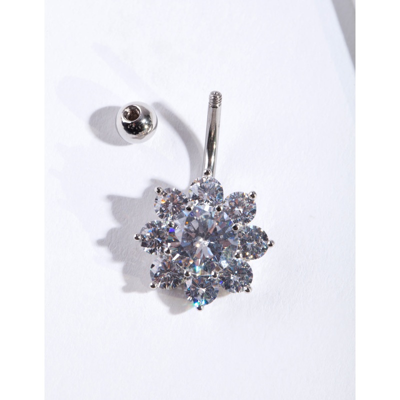 Surgical Steel Cubic Zirconia Flower Belly Bar
