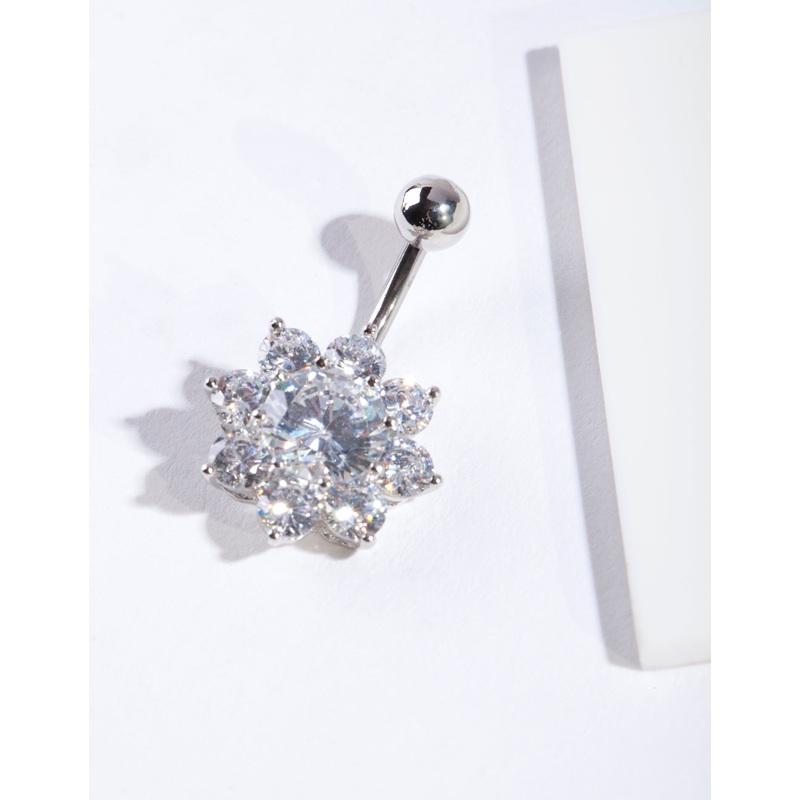 Surgical Steel Cubic Zirconia Flower Belly Bar