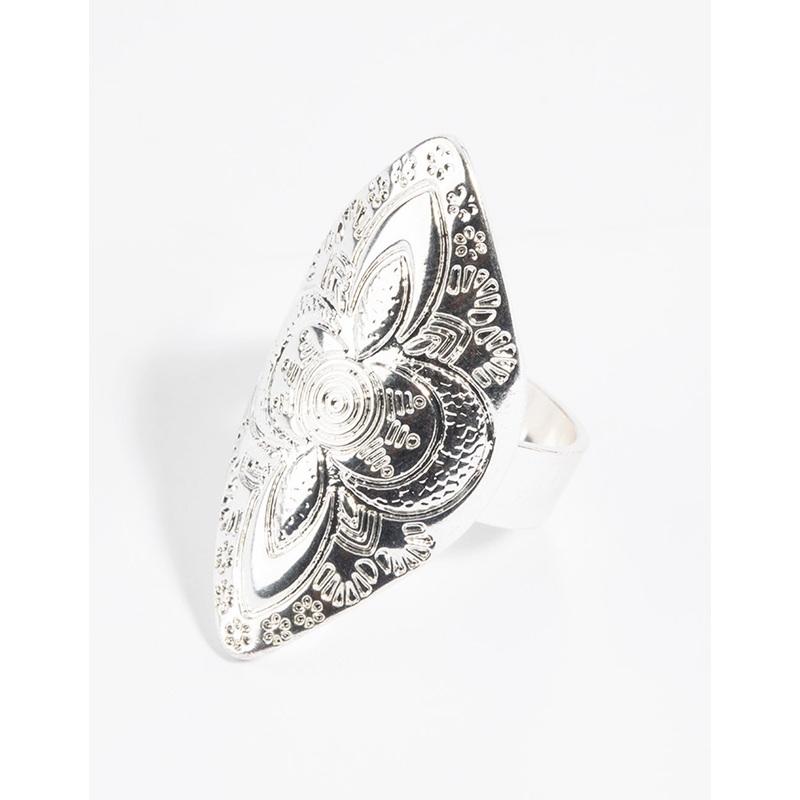 Antique Silver Oval Etched Shield Ring