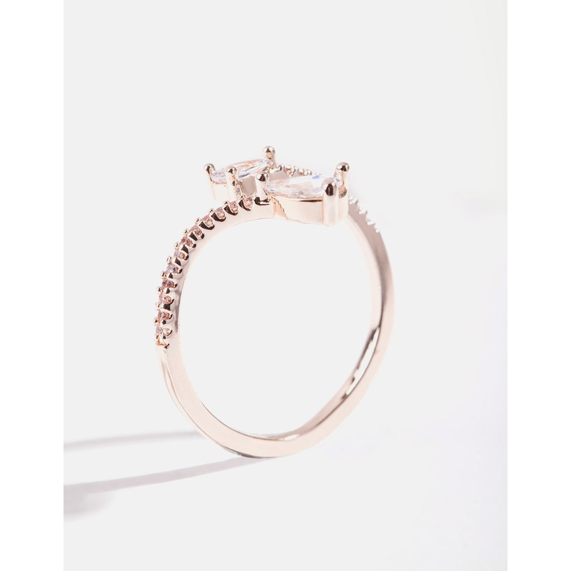 Rose Gold Open Teardrop Diamante Ring