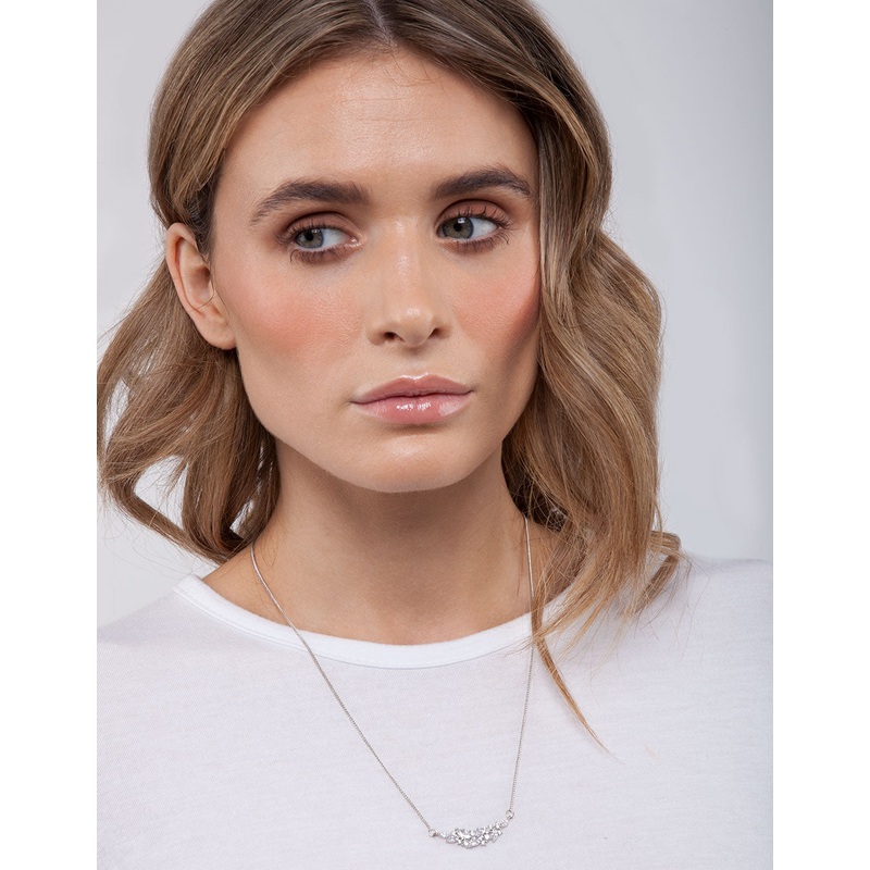 Silver Crystal Navette Cluster Necklace