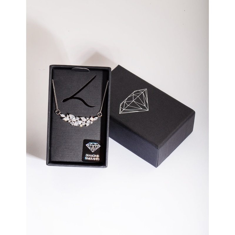 Silver Crystal Navette Cluster Necklace