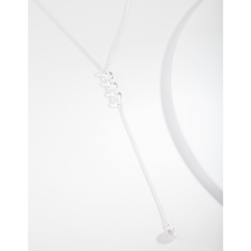 Silver Cubic Zirconia Cup Chain Pointed Tennis Necklace