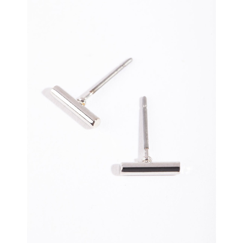 Silver Simple Bar Stud Earrings