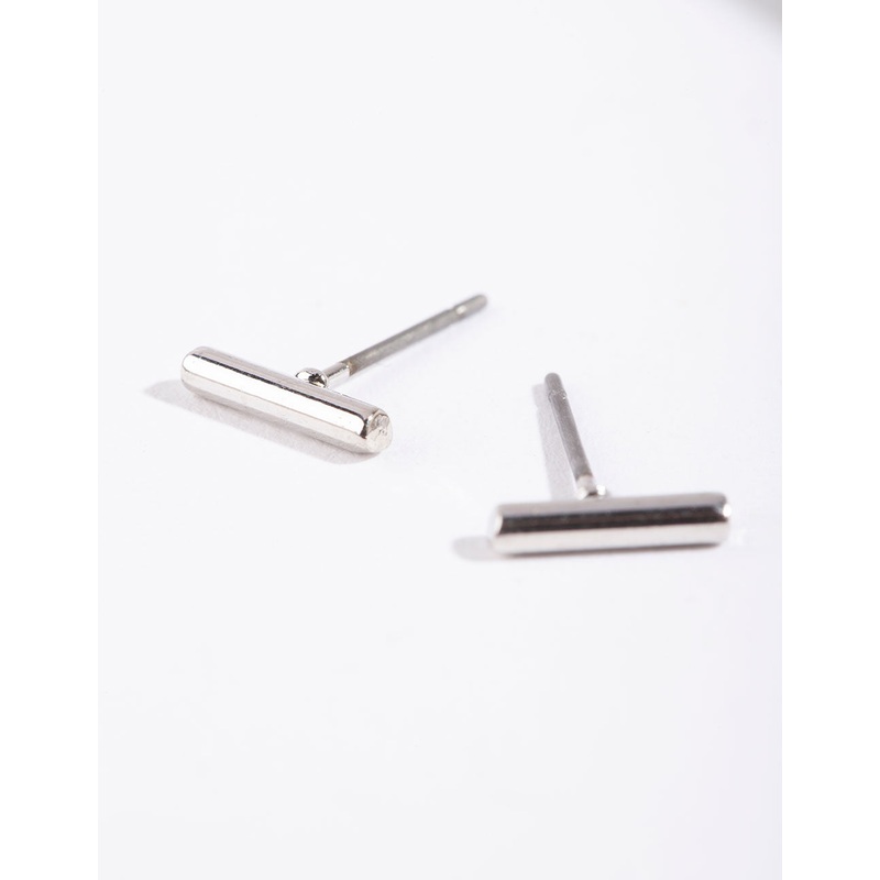 Silver Simple Bar Stud Earrings