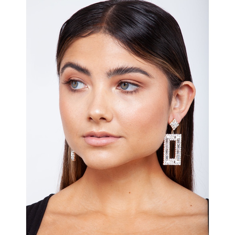 Small Square Diamante Drop Earrings