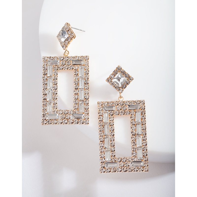 Small Square Diamante Drop Earrings