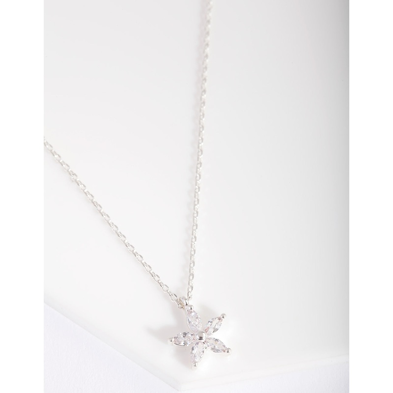 Silver Cubic Zirconia Flower Necklace