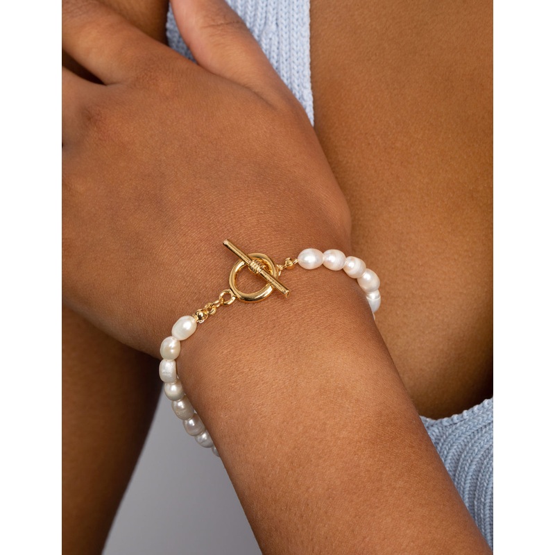 Gold Plated Brass Pearl Fob Bracelet
