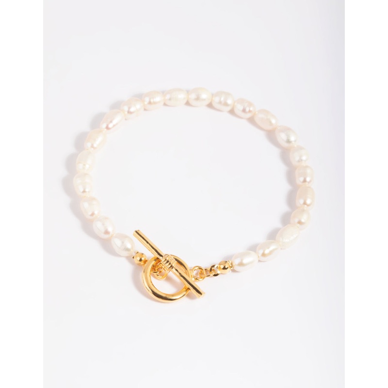 Gold Plated Brass Pearl Fob Bracelet