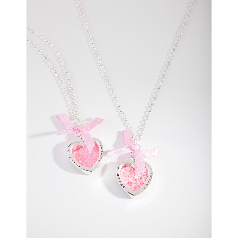 Kids Glitter Heart Friend Necklace Set