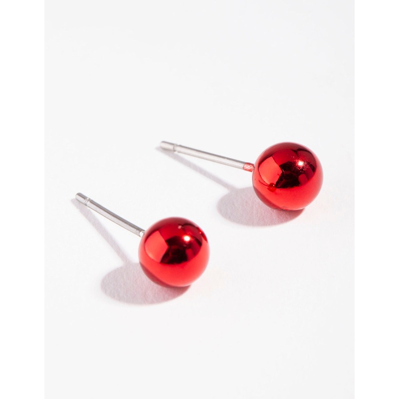 Acrylic Red Festive Ball Stud Earrings