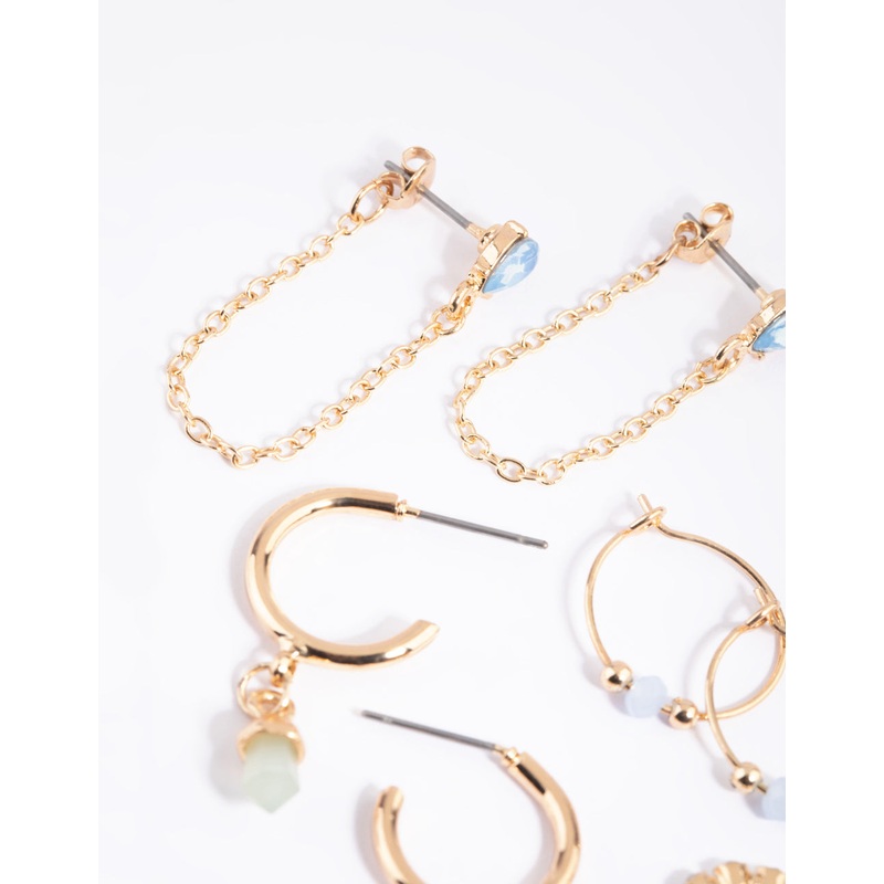 Gold & Blue Shard Stud & Hoop Earring 8-Pack