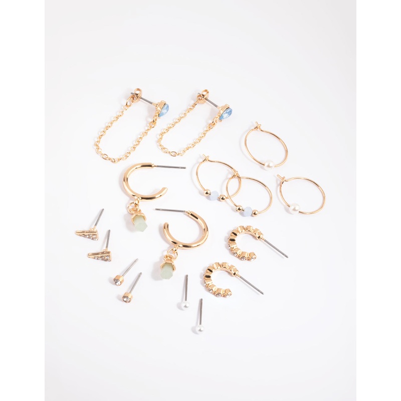 Gold & Blue Shard Stud & Hoop Earring 8-Pack