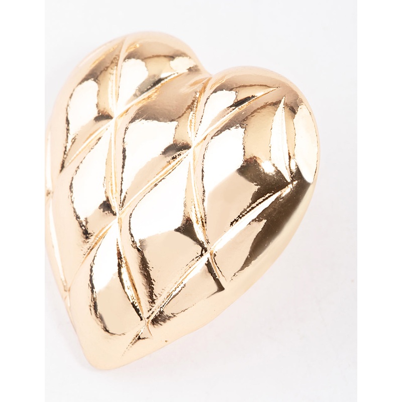 Gold Quilted Heart Stud Earrings