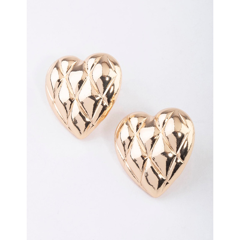 Gold Quilted Heart Stud Earrings