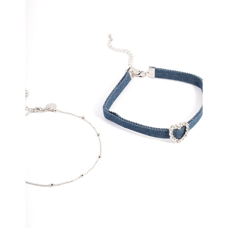 Silver Denim Heart Choker