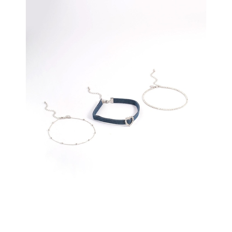 Silver Denim Heart Choker