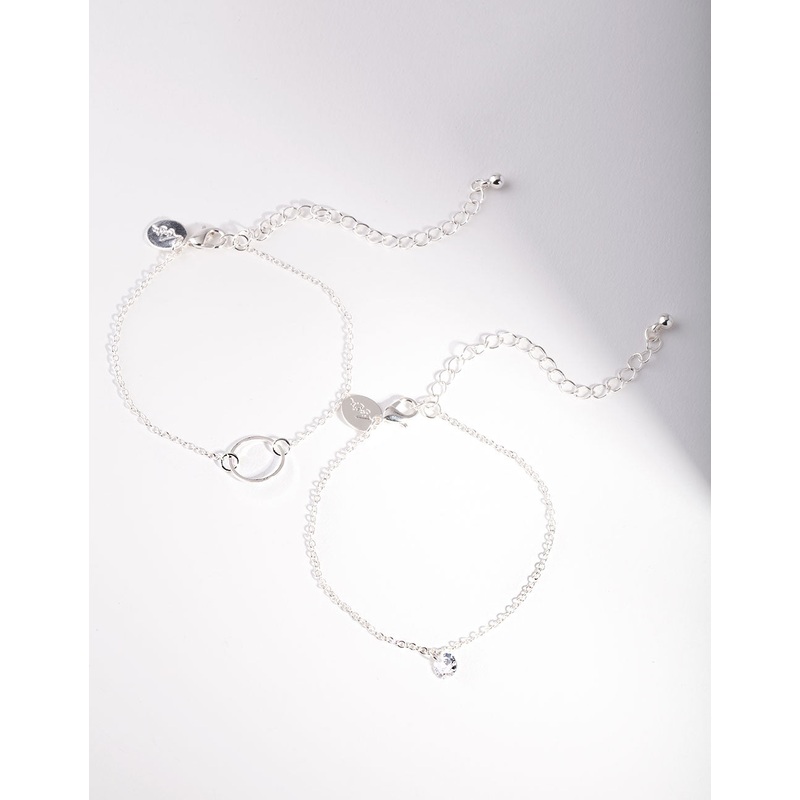 Silver Open Circle Diamante Bracelet Pack