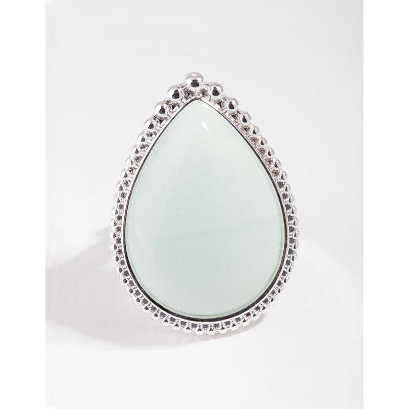 Silver Tear Drop Stone Ring
