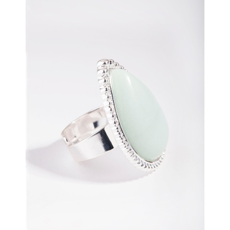 Silver Tear Drop Stone Ring