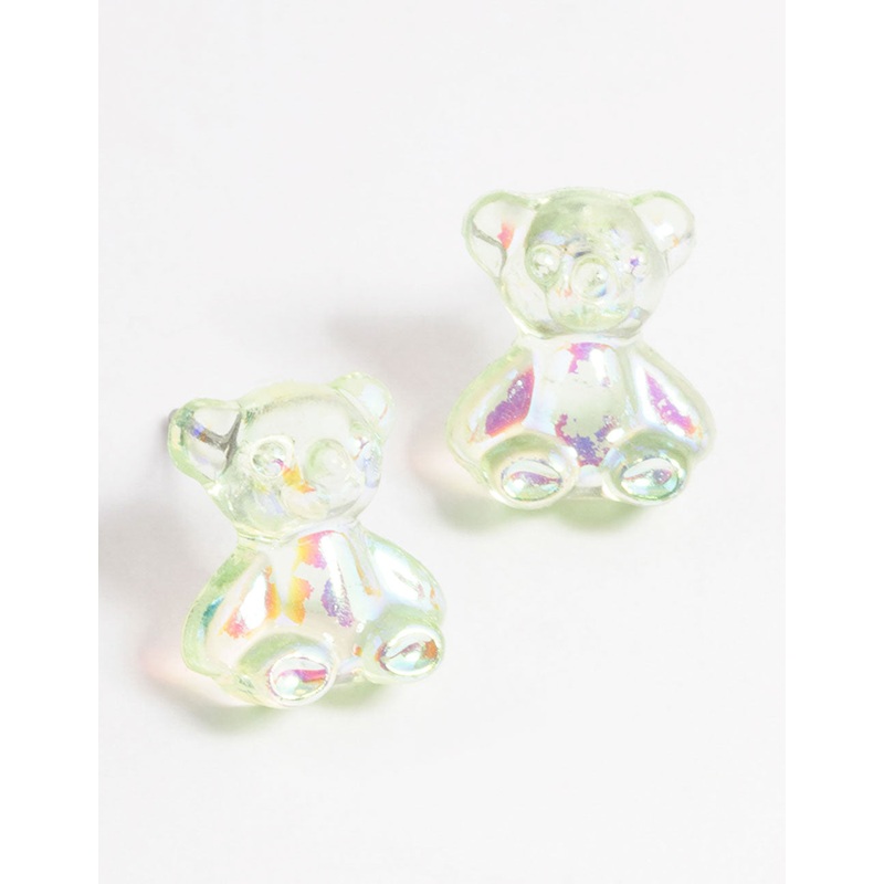 Acrylic Green Candy Bear Stud Earrings
