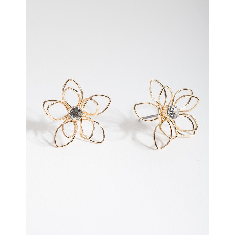 Gold Dainty Diamante Flower Earrings