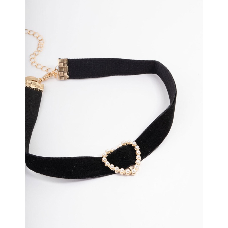Gold Open Pearl Heart Choker