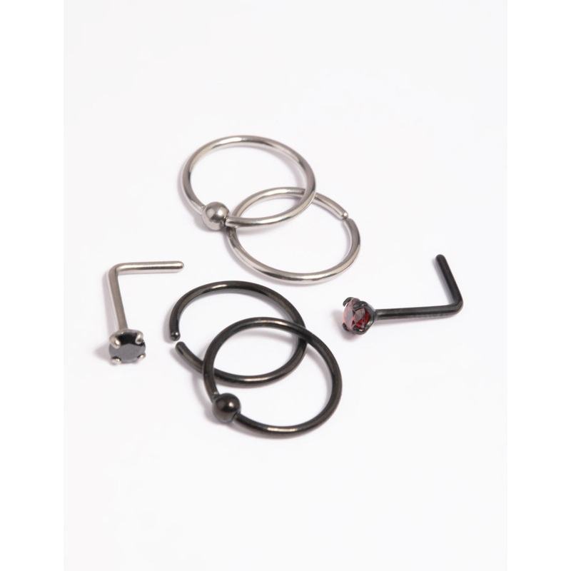 Matte Black & Red Titanium Nose Studs