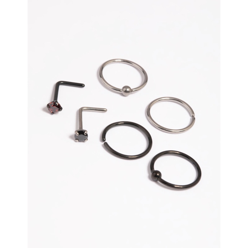 Matte Black & Red Titanium Nose Studs