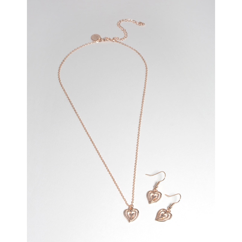 Rose Gold Heart Earring & Necklace Set
