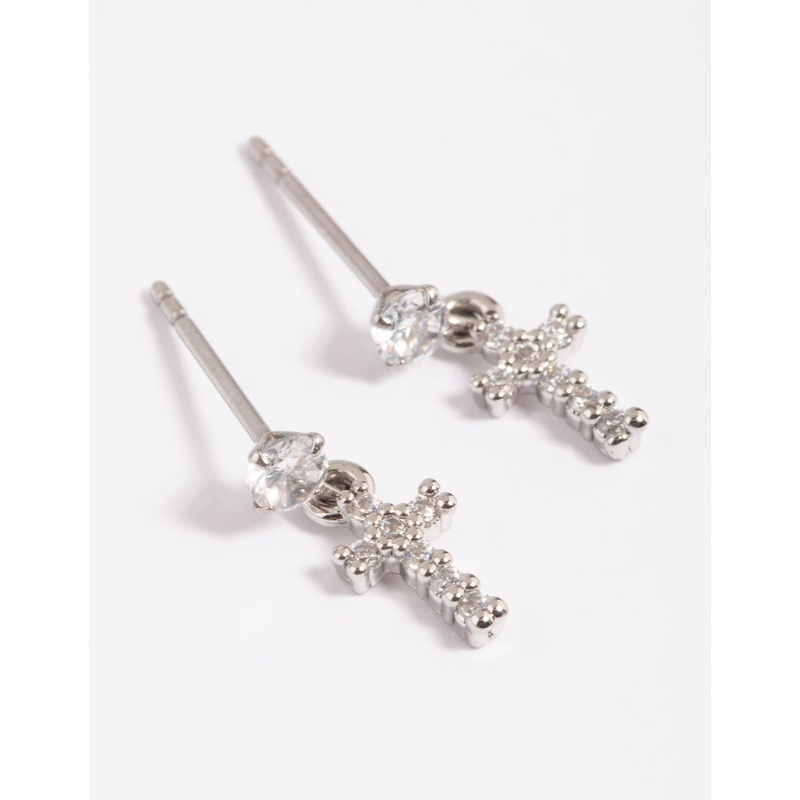 Surgical Steel Cubic Zirconia Cross Stud Earrings