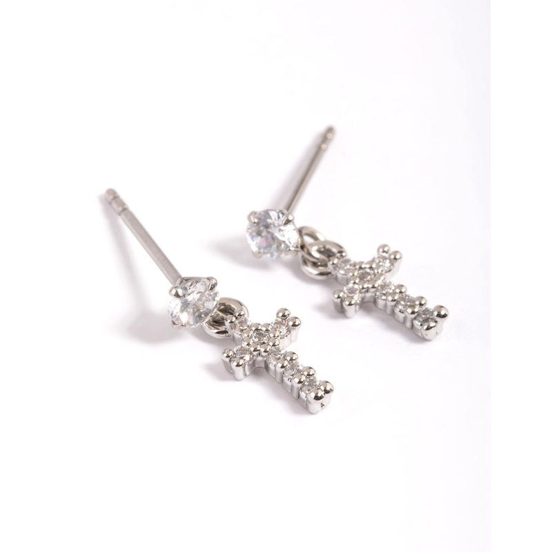 Surgical Steel Cubic Zirconia Cross Stud Earrings