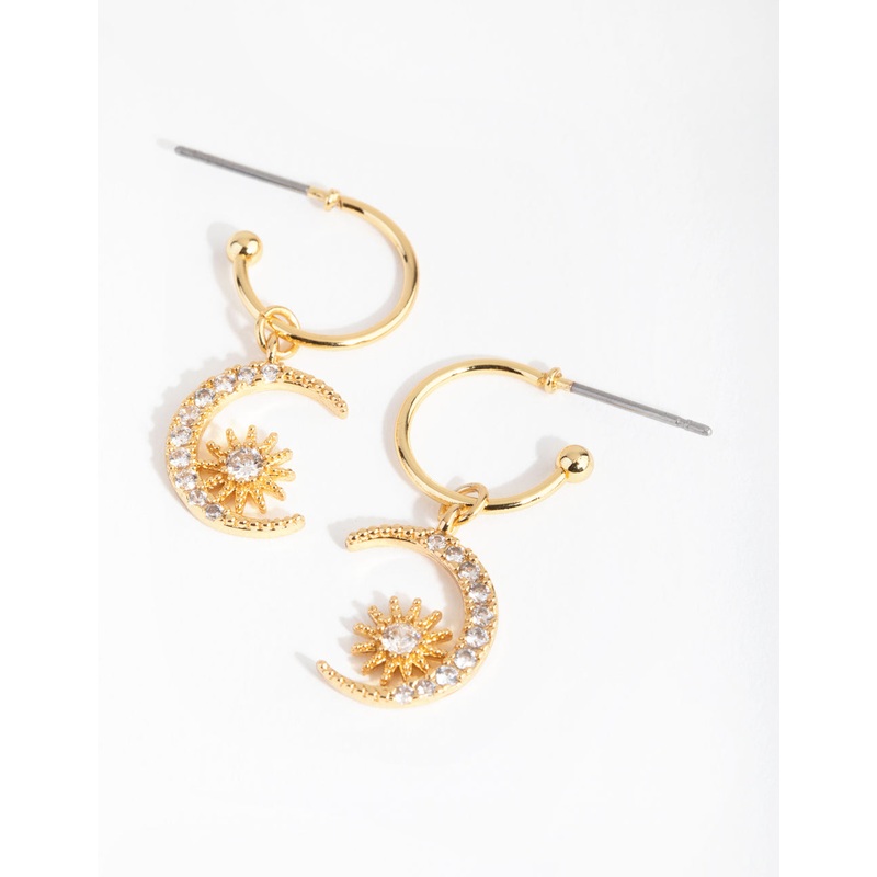 18ct Gold Plated Cubic Zirconia Moon & Star Earrings