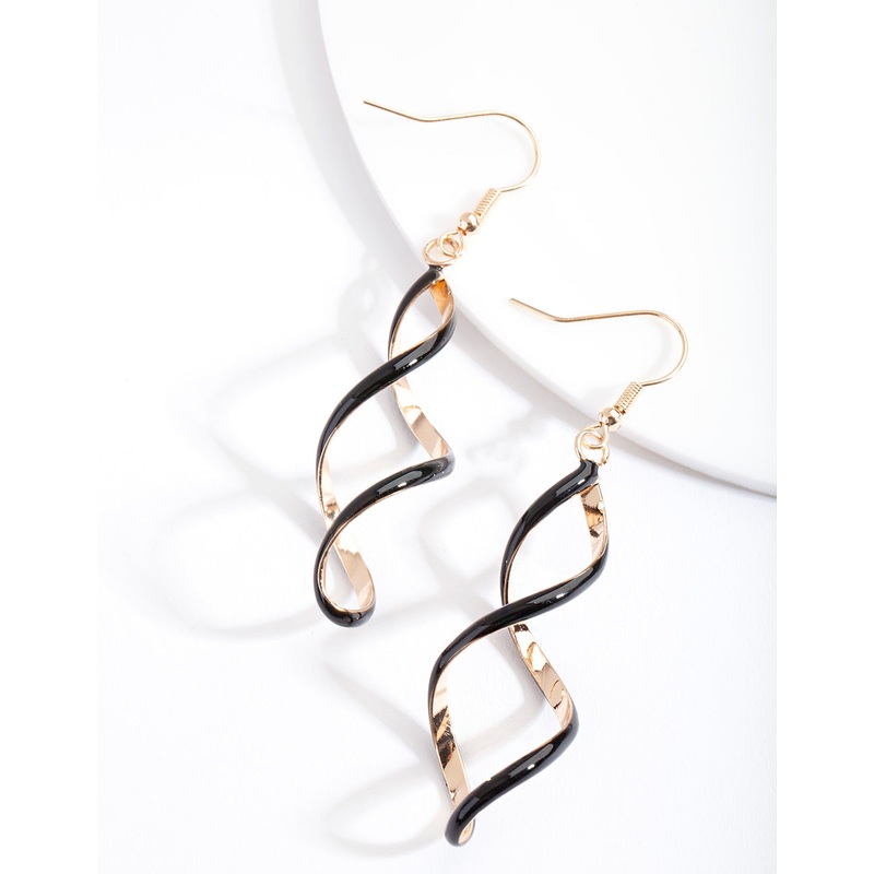 Black Gold Spiral Earrings