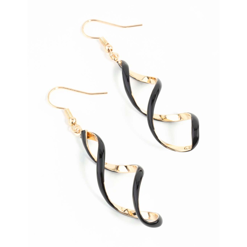 Black Gold Spiral Earrings