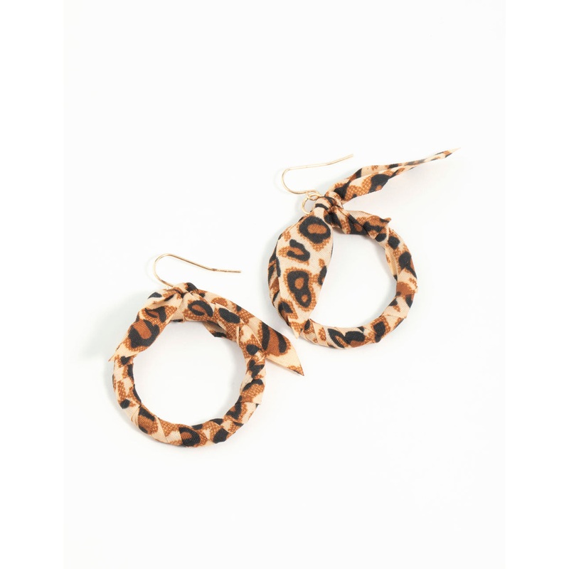 Brown Animal Print Fabric Circle Earrings