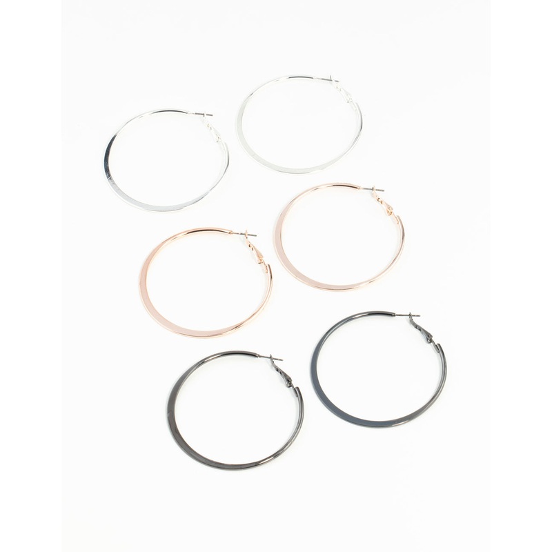 Flat Mixed Plating Hoop Earrings
